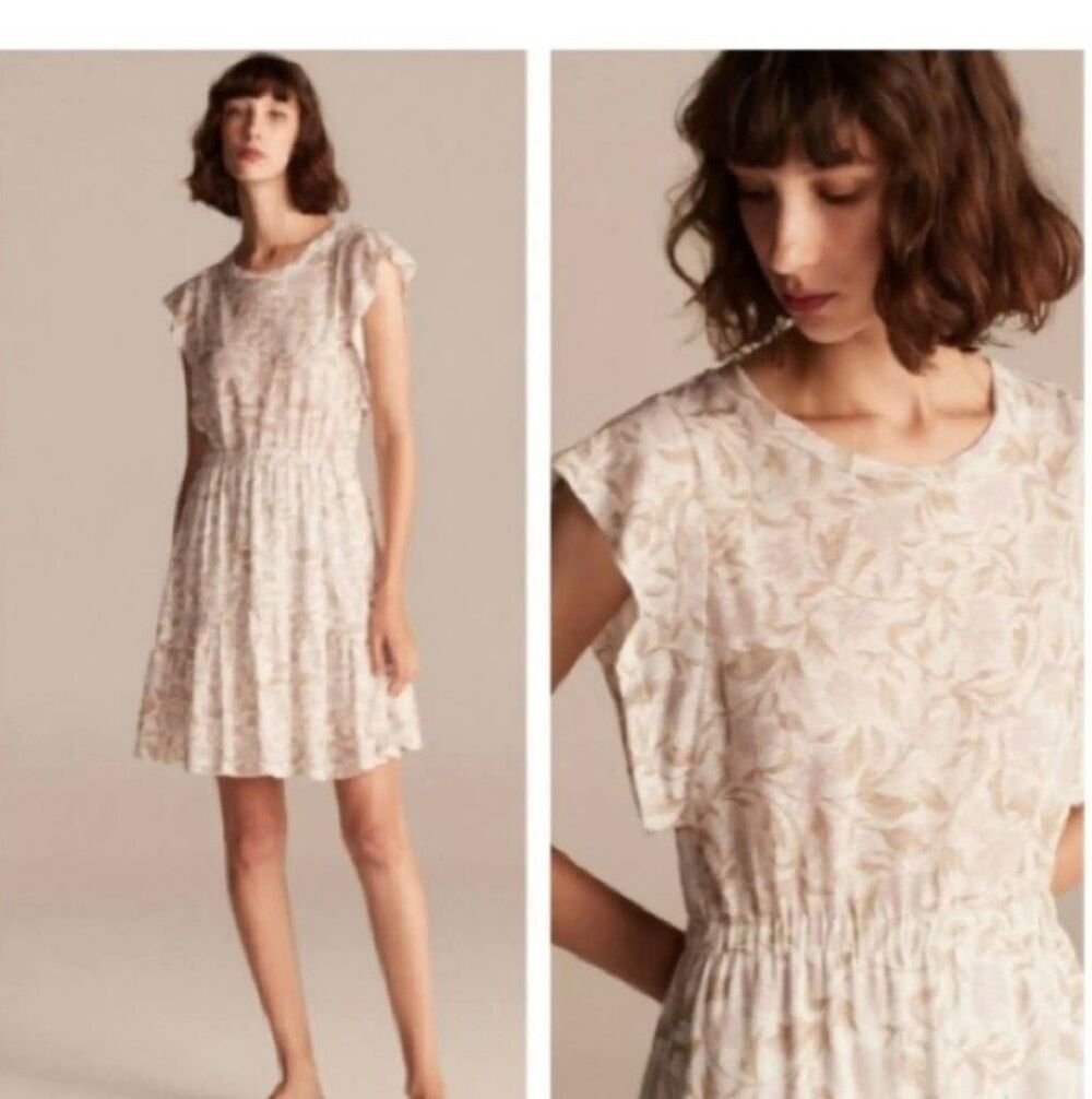 Rebecca Taylor Zadie linen dress with ruffled cap sleeves size M